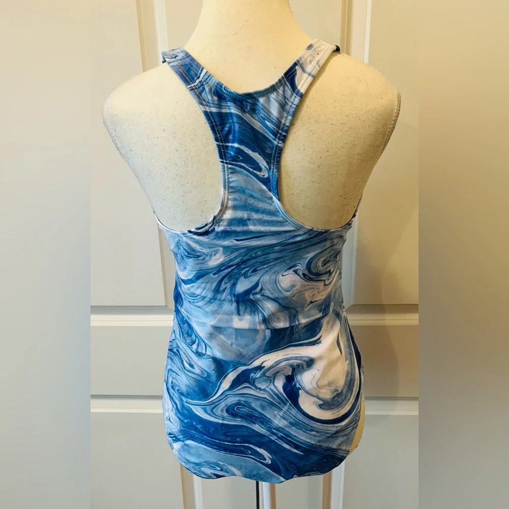NWT NICOLE MILLER BLUE AND WHITE ONE PIECE SWIMSUIT SIZE LARGE - Picture 3 of 4